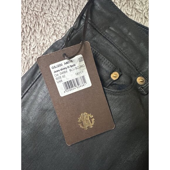 Roberto Cavalli Women's Size 42 Skinny Fit Coated Jeans Pants Mid Rise Black New - Picture 9 of 16